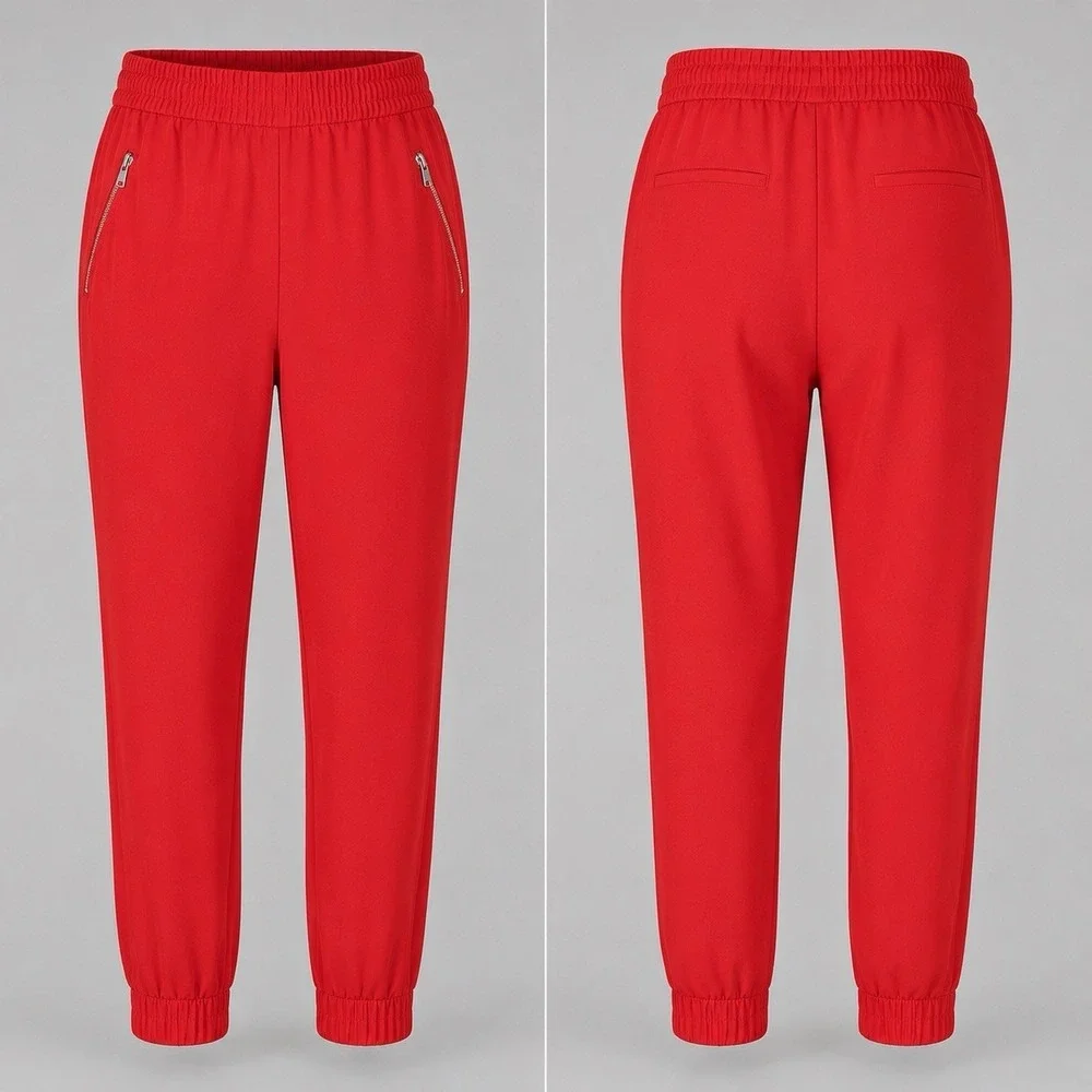 J.Crew Womens Red Pull On Jogger‎ Pants Size 14 Zip Pocket Career Casual Dressy